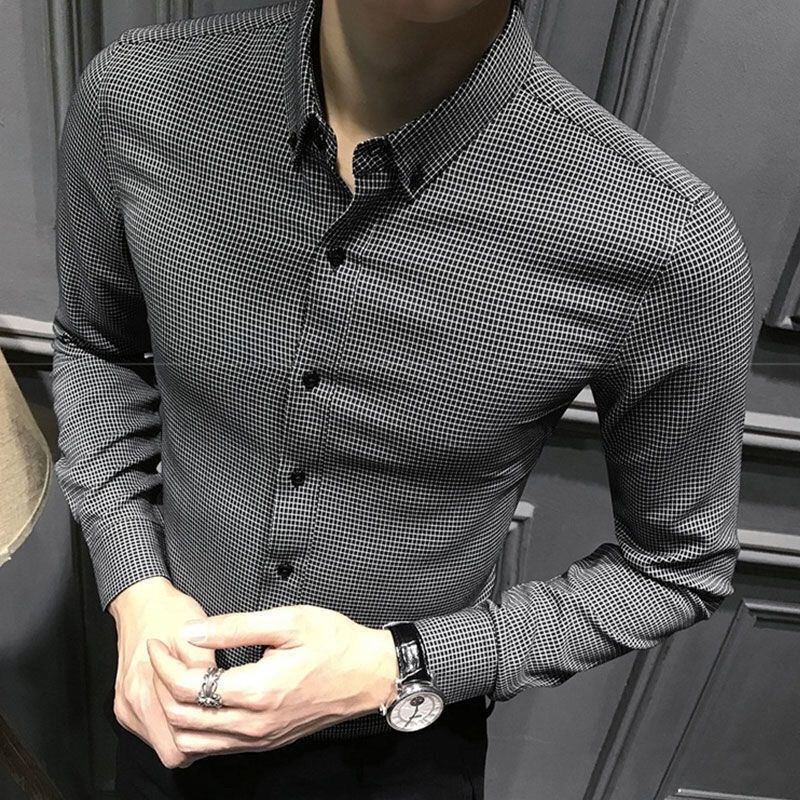 British Plaid Shirt for Men, Korean Style Business Long-Sleeved Slim-Fit Shirt, Fashionable Houndstooth Casual Men's Top British Plaid Shirt for Men, Korean Style Business Long-Sleeved Slim-Fit Shirt, Fashionable Houndstooth Casual Men's Top