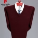 Áo len cashmere mùa đông nam len len cổ chữ V áo len màu xanh lá cây trung niên ấm áp áo len nam chạm đáy