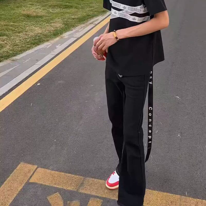 Dingjia Guangzhou 2026 New Model Dc Letter Ribbon Jeans, Light Luxury, Slightly Slim Fit, Flared Pants, Unisex Dingjia Guangzhou 2026 New Model Dc Letter Ribbon Jeans, Light Luxury, Slightly Slim Fit, Flared Pants, Unisex