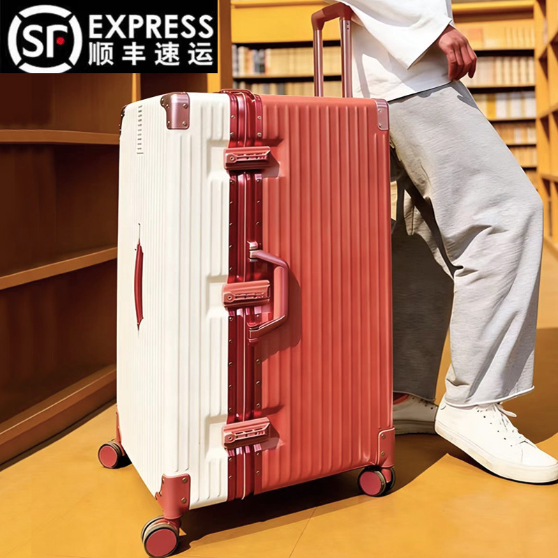 Men's Large-Capacity Suitcase 100inch Women's Extra-Large Size Password Leather Suitcase with Trolley, Sturdy and Durable for Travel