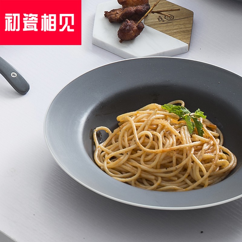 Meet early porcelain glaze color pasta dish ceramic Nordic dinner plate under straw plate of creative deep dish western - style pasta