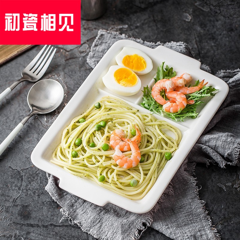 Porcelain meet each other at the beginning of Japanese ceramic frame plate snack plate household rectangular one adult food tableware children breakfast