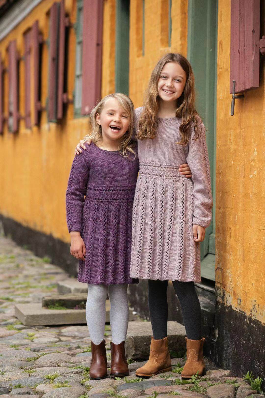 Lavender Dress Girl's Sweater Needle Text Translation and Woven Graphics Non - finished