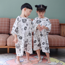 Huxibei infant summer pure cotton sleeping bag childrens anti-kick quilt T-shirt pajamas split-leg pajamas with sleeves