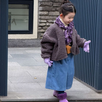 2025 new winter children's clothing, korean children's clothing, girls' loose lamb wool coat, fashionable winter coat