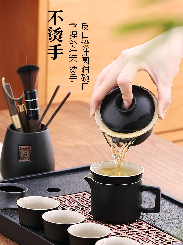 Black Pottery Japanese-Style Kung Fu Tea Set, 2025 New Model, High-End Luxury for Home and Office Tea Drinking Set