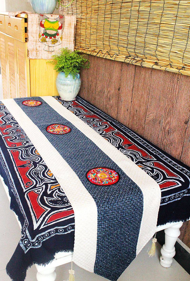 Zen embroidery tablecloth Tea table Elegant Chinese tea tablecloth Handmade cotton linen coarse cloth Tea ceremony tablecloth