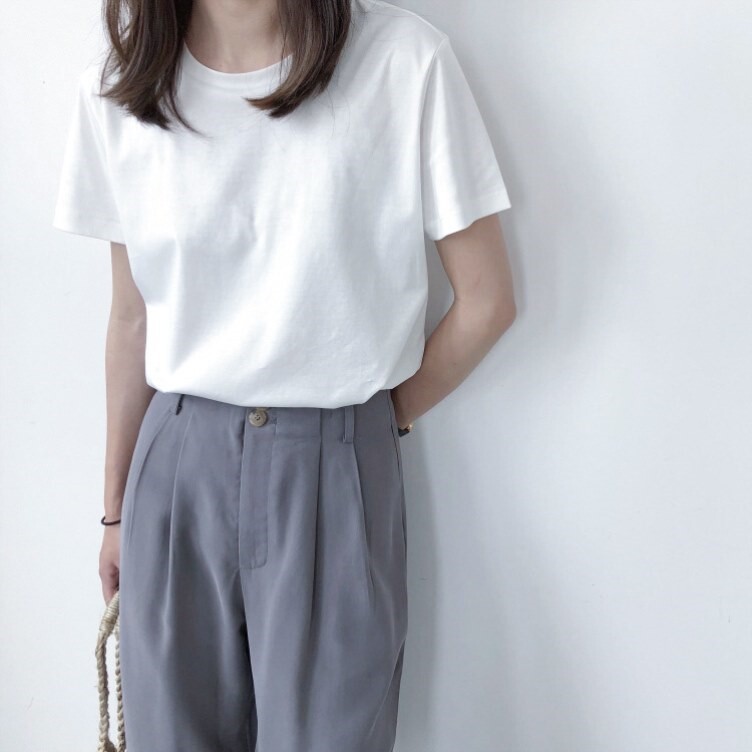 summer round neck short sleeve T-shirt womens white top