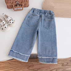 детские штаны 儿童春季牛仔裤休闲长裤男女宝宝洋气宽松蓝色磨毛工艺直筒牛仔裤 OTHER