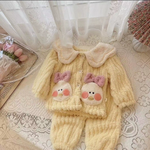 Коралловый бархатный комплект для девочек, пижама, в западном стиле