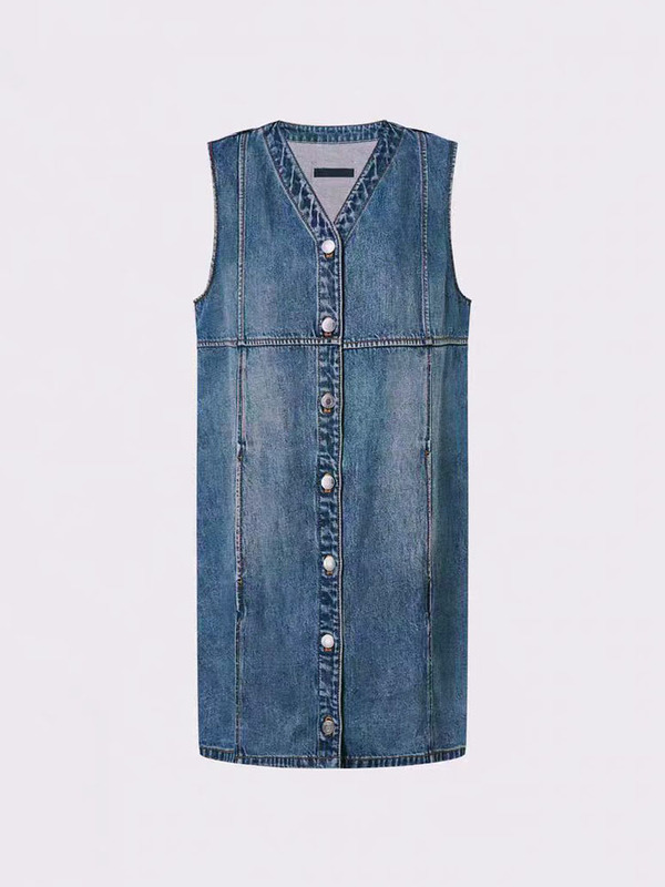 Authentic Dress 2026 Summer New Cotton V-Neck Sleeveless Single-Breasted H-Shaped Vintage Distressed Mbf2Drst21