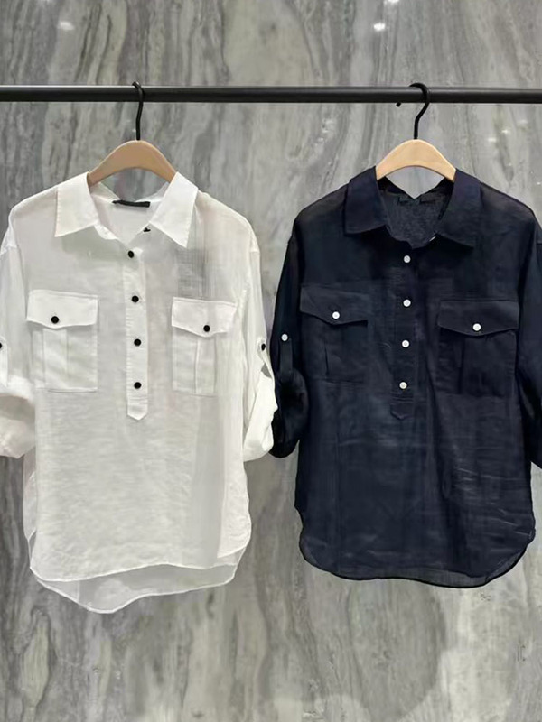 Authentic Shirt 2026 Summer New Lightweight Ramie Strap Cuff Workwear Pocket Loose Top Mbf2Top056 Authentic Shirt 2026 Summer New Lightweight Ramie Strap Cuff Workwear Pocket Loose Top Mbf2Top056