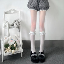 Lacy lace hollow love midline socks Japanese Lolita sweet retro soft sister socks white silk jk calf socks