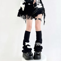 Black and white bone star horn leg sleeves personalized Harajuku hot girl subculture calf socks y2k autumn and winter punk pile