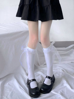 taobao agent Summer thin lace socks, velvet swan, belt, Lolita style
