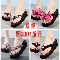 Thick bottom drag female summer handmade shoes outside wear new high heel clip non-slip sandals slope heel sandals