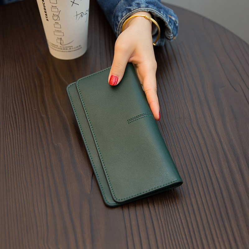 European and American Brand Simple Ultra-Thin Long Wallet for Women, Genuine Leather 2024 New Style, Elegant Buckle Card Slot Soft Cowhide Wallet