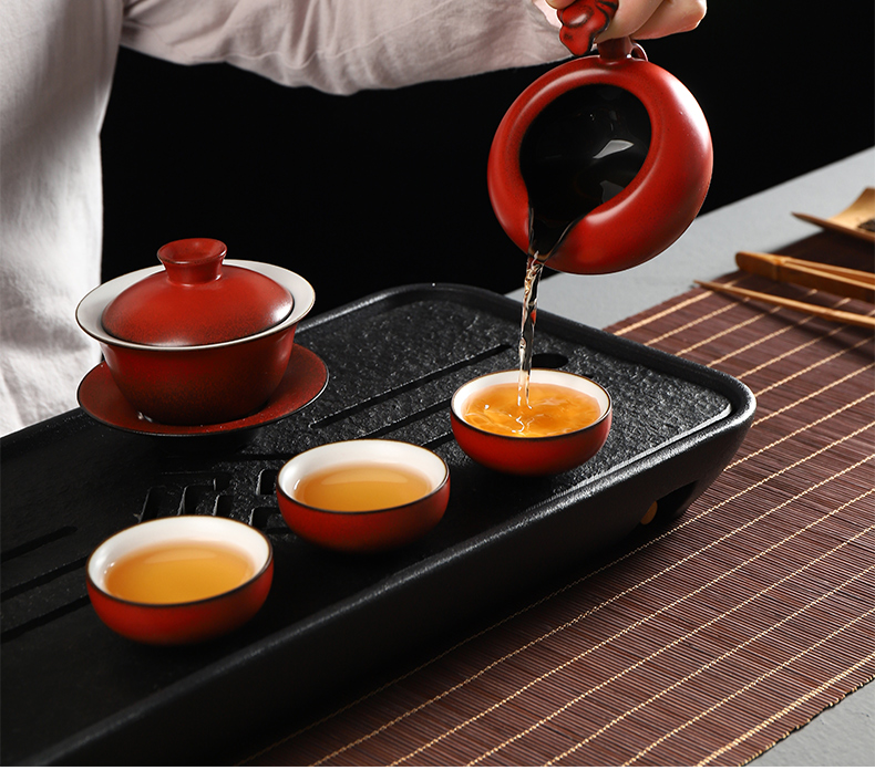 Have the ancient fair keller coarse pottery kung fu tea set home office ceramic tea accessories tea sea points device and a cup of tea