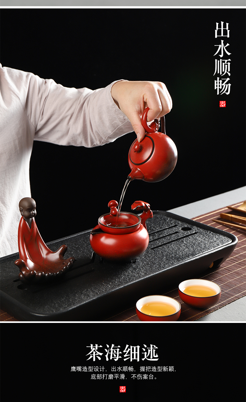 Have ancient tea set household contracted office up hong tao tea teapot teacup tureen of a complete set of kung fu tea set