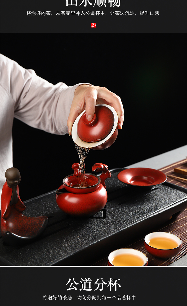 Have ancient tea set household contracted office up hong tao tea teapot teacup tureen of a complete set of kung fu tea set