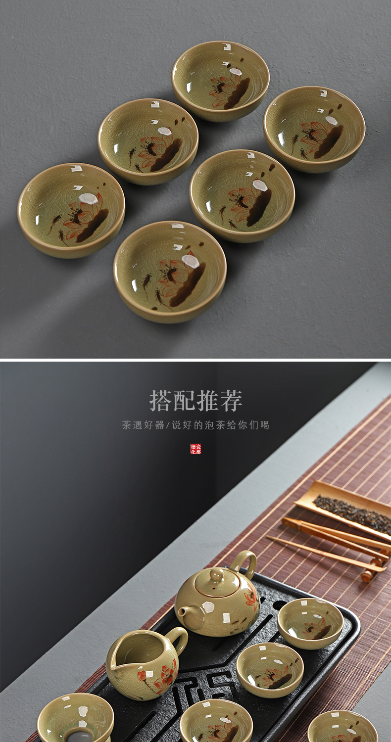 Have hand the ancient tea set ceramic up kung fu tea set household teapot teacup tureen coloured drawing or pattern of a complete set of tea sets