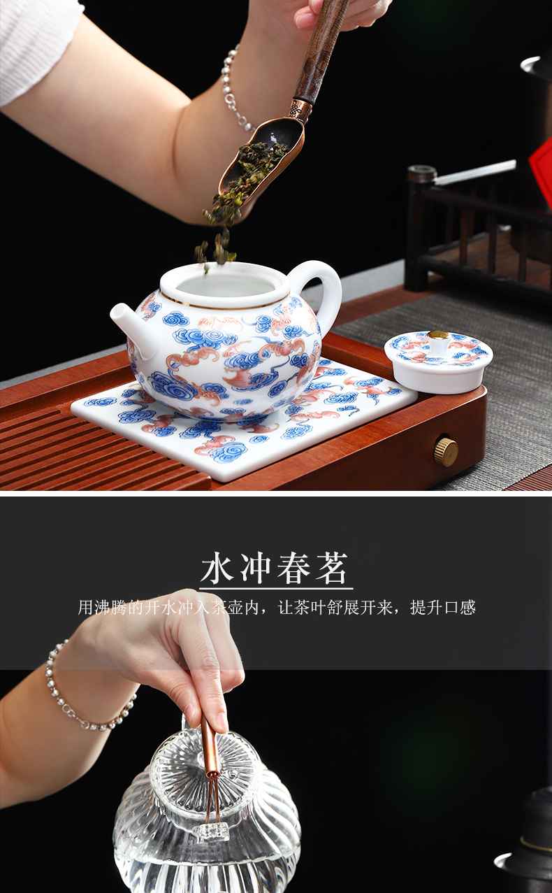 Have the colored enamel kung fu tea set gift set of ceramic cup tea tray lid bowl of a complete set of the home office