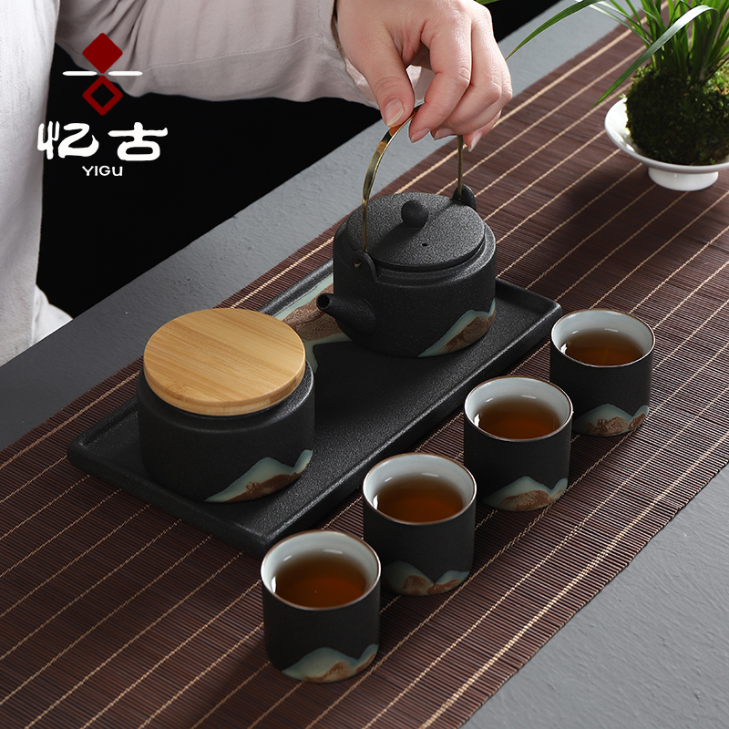 Have the ancient mountains glaze painting color tea set of kung fu tea set household creative ceramic tea pot of a complete set of Japanese tea sets