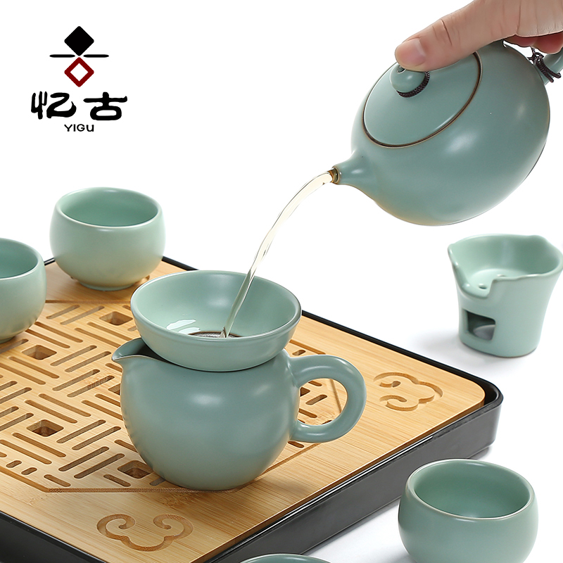 Have the ancient your up travel tea set a complete set of portable package kung fu tea set household ceramic teapot tea tray CPU