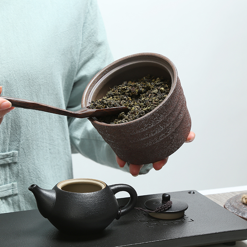 Have ancient rust glaze Japanese tea caddy fixings ceramic seal pot black tea pu - erh tea bulk storage tanks