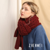Burgundy girl knitted coarse wool couple scarf female winter Korean version of Joker wool thick warm bib