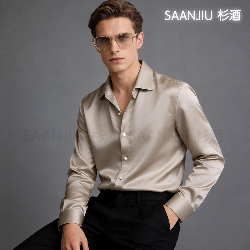 Shanjiu [Luxury 200-Thread Count] 100% Cotton Shirt for Men, High-End Pure Cotton Long-Sleeve Shirt, Slim Fit and Comfortable