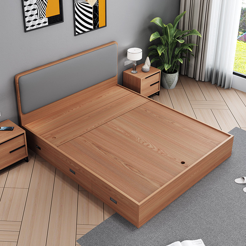 Nordic high box containing bed modern minimalist bedroom furniture combination suit double bed 1 5m small family type containing bed