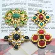 Trâm cài cổ điển Thanh Đảo Châu Âu và Mỹ Vintage mờ sương vàng đỏ và xanh lá cây Kho báu phụ kiện váy Byzantine - Trâm cài