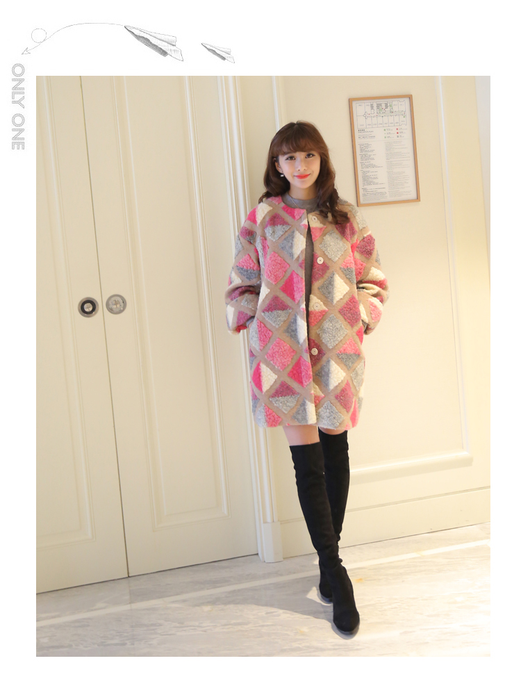 Mùa đông mới Hàn Quốc kẻ sọc nhỏ nước hoa jacquard Loại áo len dài len áo da nữ dáng dài