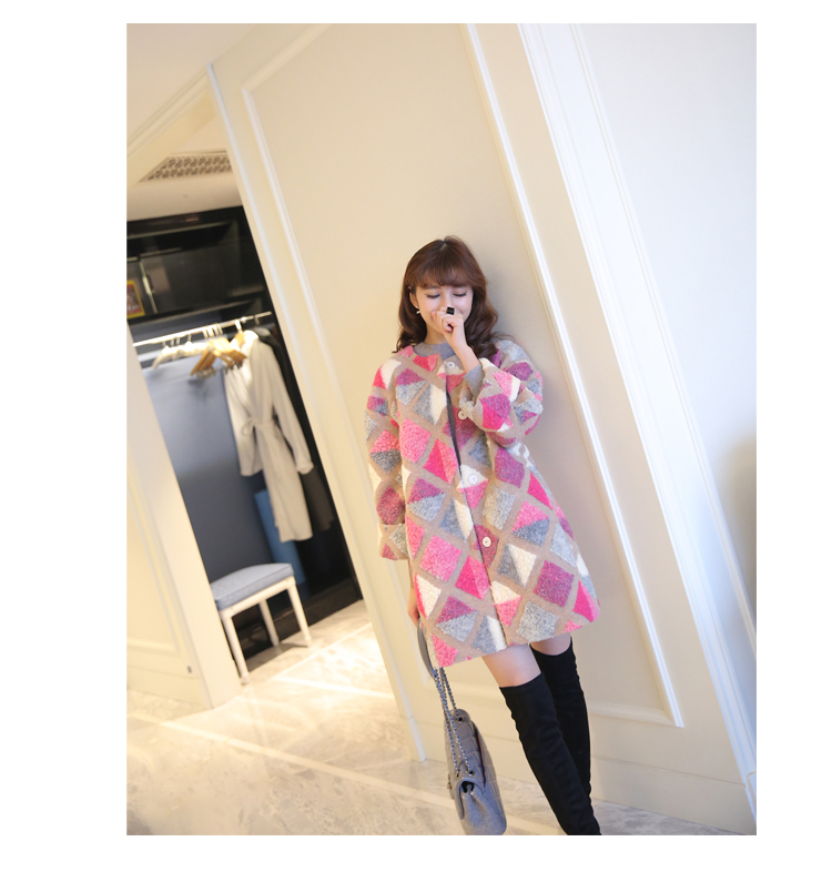 Mùa đông mới Hàn Quốc kẻ sọc nhỏ nước hoa jacquard Loại áo len dài len áo da nữ dáng dài