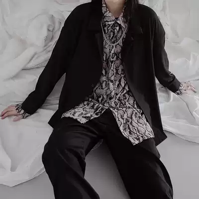 PCGO]PLANLESS drape fake two snake pattern suit long sleeve shirt men and women couples loose casual jacket