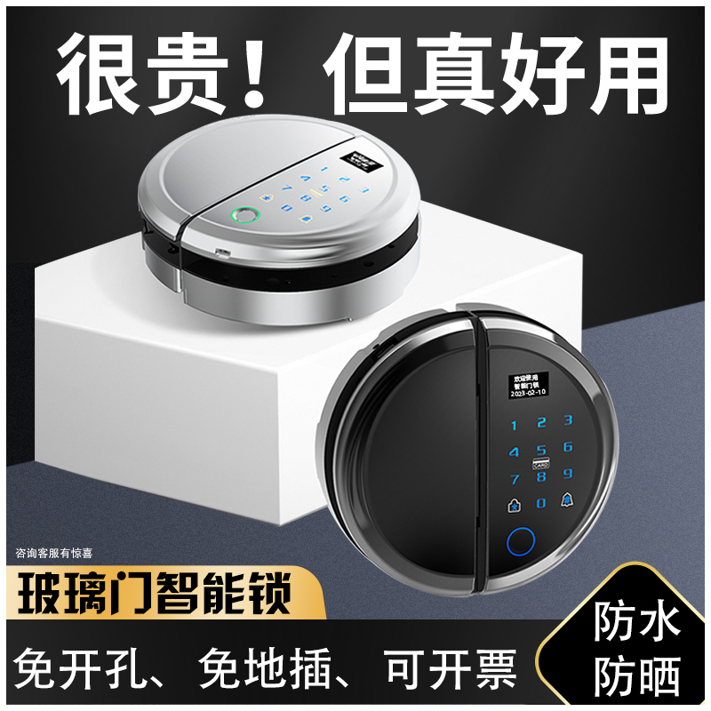 Smart Remote Dual-Opening Glass Door Fingerprint Lock, Office Single-Opening Frameless Glass Door Password Lock, No Drilling Required, Waterproof