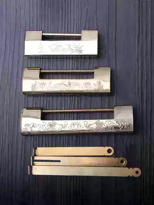Copper lock Pure copper old-fashioned horizontal opening padlock Retro key lock Chinese antique carved flower trumpet all-copper wedding horizontal latch lock