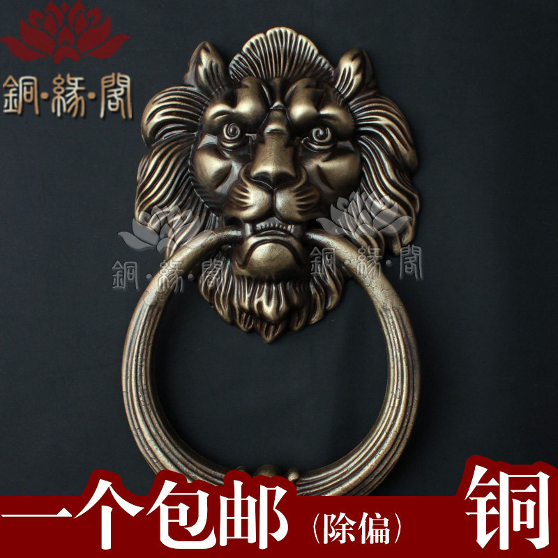 Antique Solid Wood Gate Beast Head Door Ring Villa Courtyard Gate Pure Bronze Bar Grid Pull Ring Thickening 11cm Lion Handle