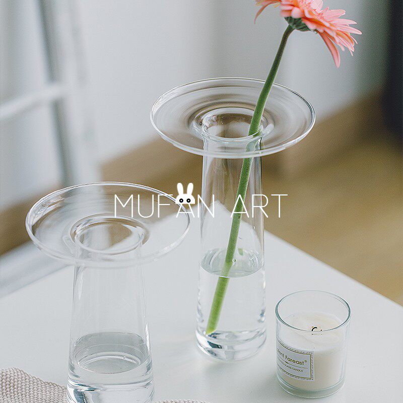 ins net red art transparent T shaped glass vase Minjuku hotel home dining room decoration design vase swing piece