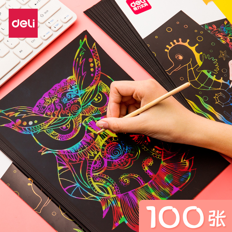 Powerful dazzling scratch paper children monochrome 16k open kindergarten a4 black primary school students color scratch paper wax painting