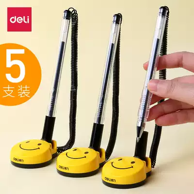 Deli desk pen Signature signature gel pen refill 0 5 black carbon water-based pen front desk counter desktop can be affixed with a fixed belt pull rope sitting desk bar anti-loss cute office sticky desk pen