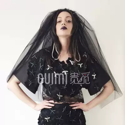 Black short veil net red Halloween photo props super fairy simple wedding dress forest bride travel headdress