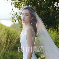 Bride veil long elegant high-end simple photo props Super fairy light wedding single layer dance dance tailing plain yarn