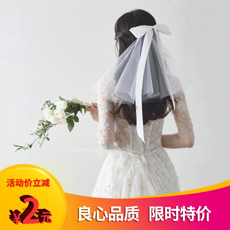 Retro ribbon bowtie short super fairy photo props Sen Department portrait bride wedding registration small veil