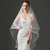 The brim head yarn Bride wedding satin Korean wedding Super fairy photo props simple Mori long headdress