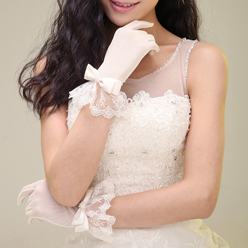 Wedding Gloves Lace 2109 New Short Korean Wedding Spring and Autumn Simple Satin Wedding Bridal Gloves Female