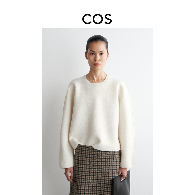 Cos Women's Standard Fit Round Neck Merino Wool Sweater Cream White New Product 1303272003