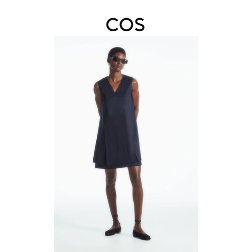 COS Женское плиссированное платье А-силуэта стандартного кроя с v-образным вырезом синего цвета, новинка 1227978002