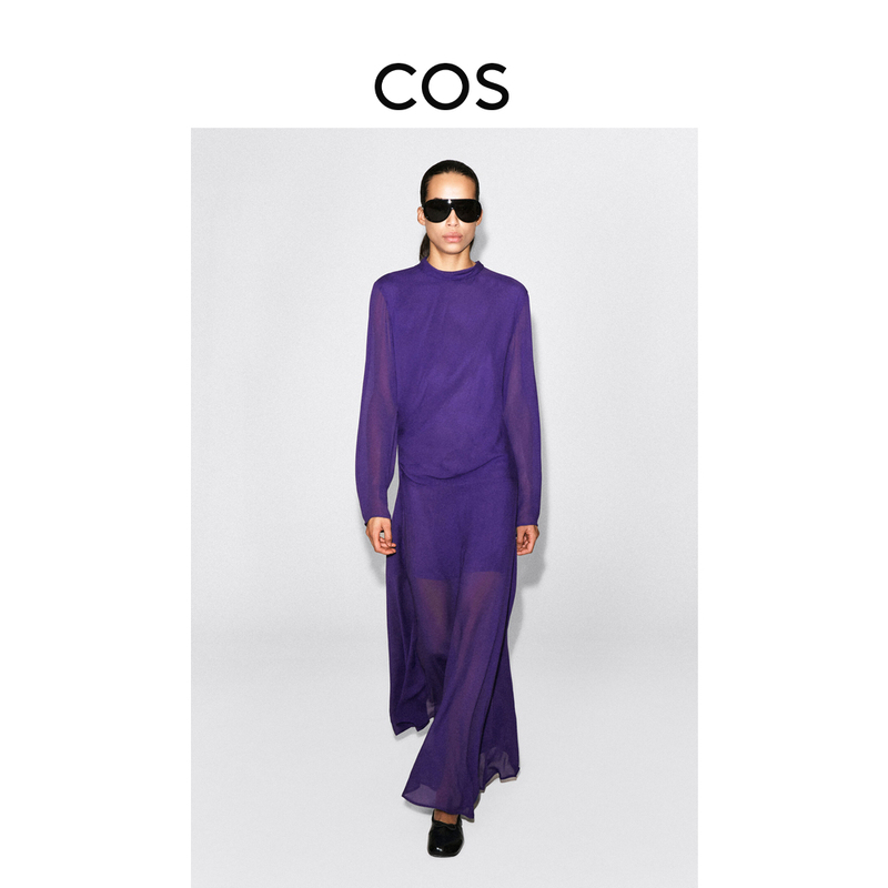 Cos Women's Slim Fit Draped High Neck Mid-Length Dress Purple 2026 Autumn New Arrival 1362944001 Cos Women's Slim Fit Draped High Neck Mid-Length Dress Purple 2026 Autumn New Arrival 1362944001